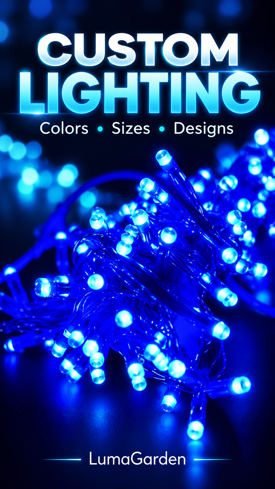 Close-up of customizable blue LED string lighting